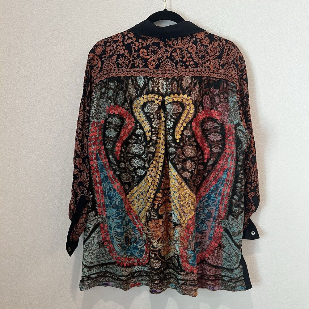 John Mark Womens XL Maximalist Artsy Boho Western Embroidered Button Up Shirt